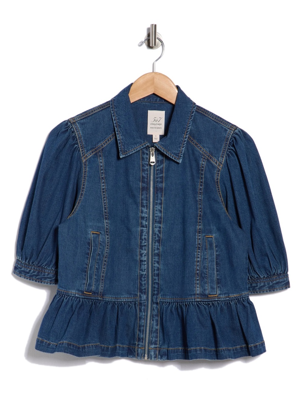 cinq a sept Girls Blue Denim Peplum Zip Jacket